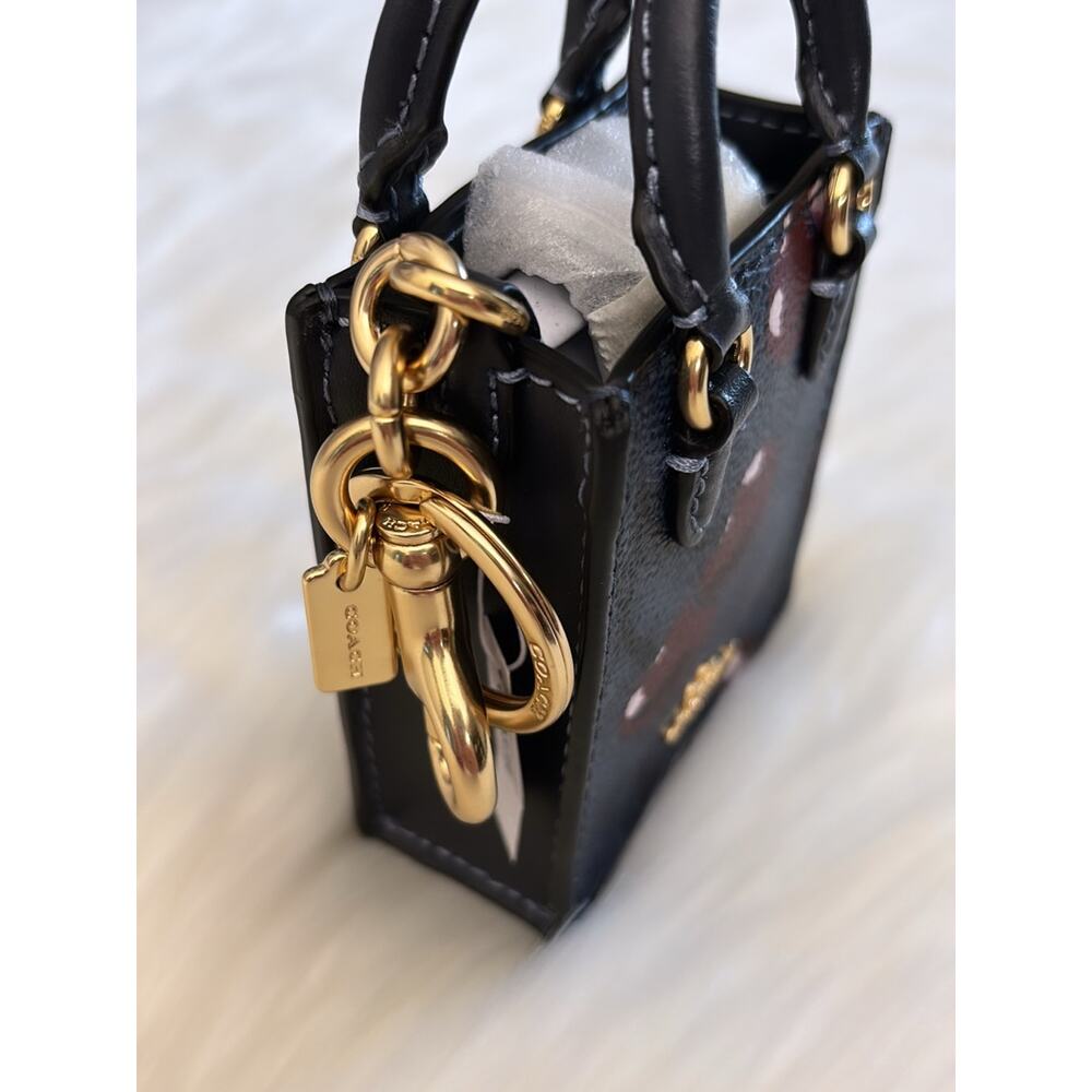 COACH North/South Mini Tote Bag Charm In Signature Canvas With Cherry Print - Picture 2 of 6